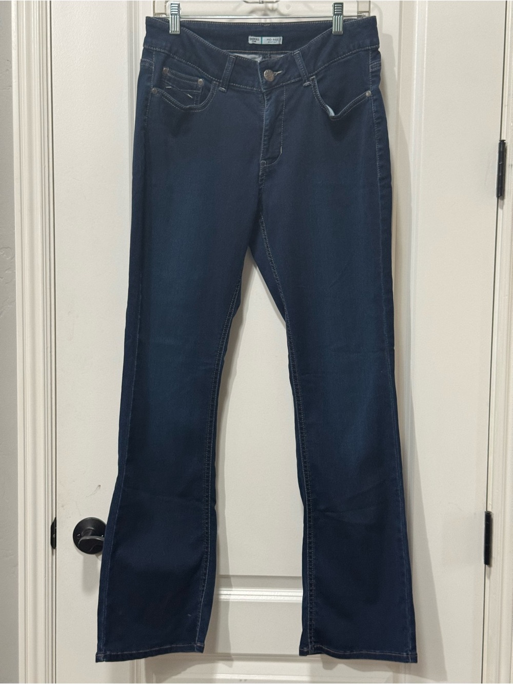 Riders by Lee Navy Flare Jeans Mid rise size 10 R W 16”, Rise 10”,  IS 32”